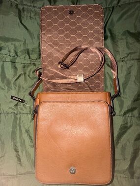 Aldo Men’s Tan/Brown Leather Messenger Crossbody